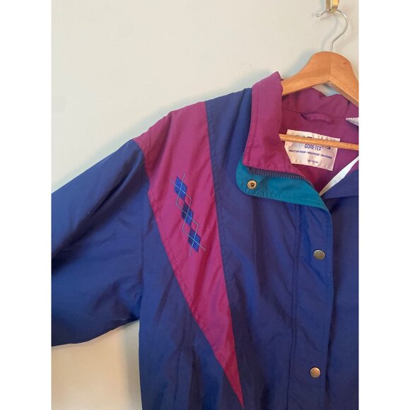Vintage Tourney Gore- Tex Navy/ Purple Bomber Jacket Womens Sz. Medium Geometric - Picture 3 of 9